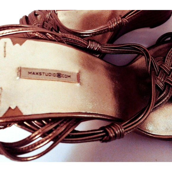 Max Studio Gold Heels 5.5 M Sandals Braided Ankle Straps Stack Heels - Picture 2 of 6